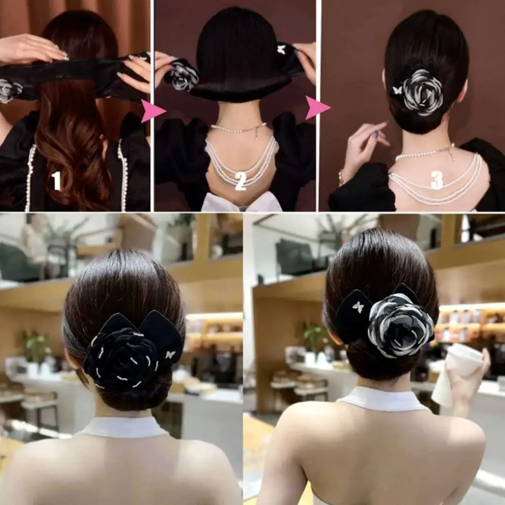 Hair Bun Maker Big Camellia Flower Flexible Donut Bun Lazy Curler Clips French Twist Hair Tie Hair Styling Accessories