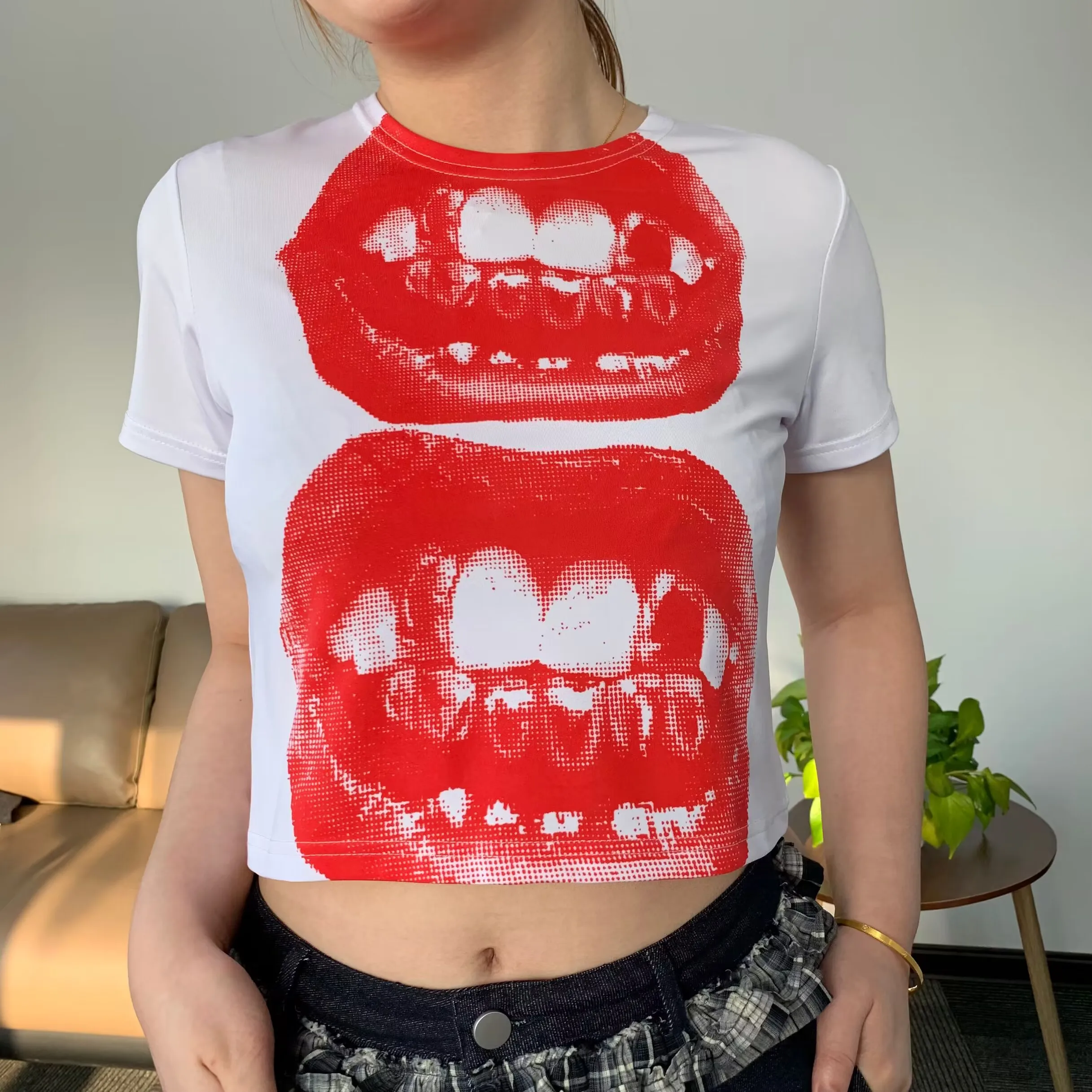 Punk Y2K Baby Short Sleeve Top Gothic Street T-shirt Women's Leisure Basic T-shirt Women's 2024 Summer Top E Girls' Gothic EMO