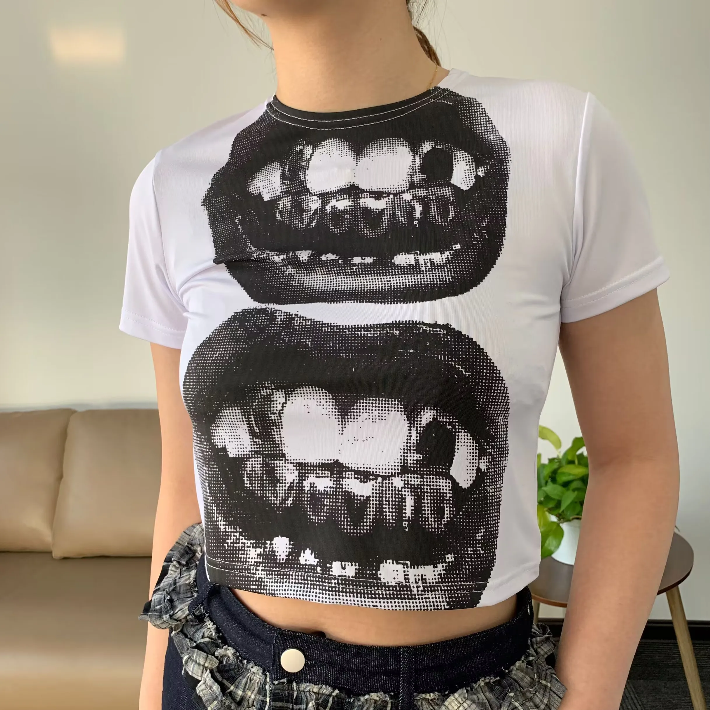 Punk Y2K Baby Short Sleeve Top Gothic Street T-shirt Women's Leisure Basic T-shirt Women's 2024 Summer Top E Girls' Gothic EMO