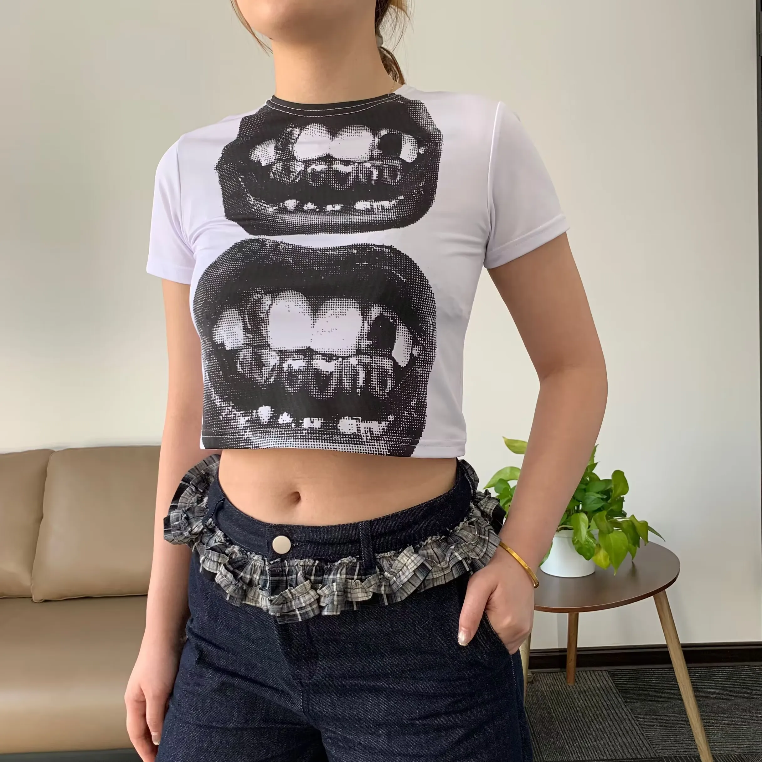 Punk Y2K Baby Short Sleeve Top Gothic Street T-shirt Women's Leisure Basic T-shirt Women's 2024 Summer Top E Girls' Gothic EMO