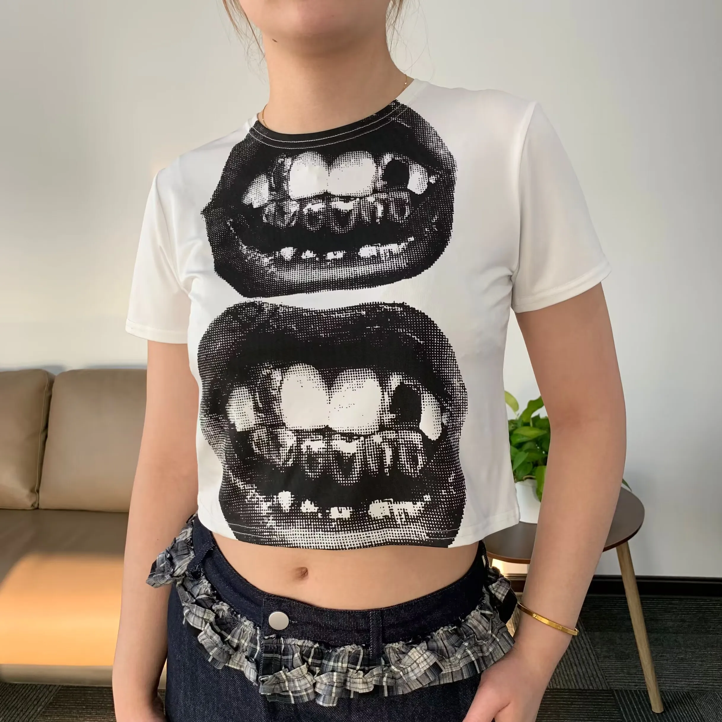Punk Y2K Baby Short Sleeve Top Gothic Street T-shirt Women's Leisure Basic T-shirt Women's 2024 Summer Top E Girls' Gothic EMO