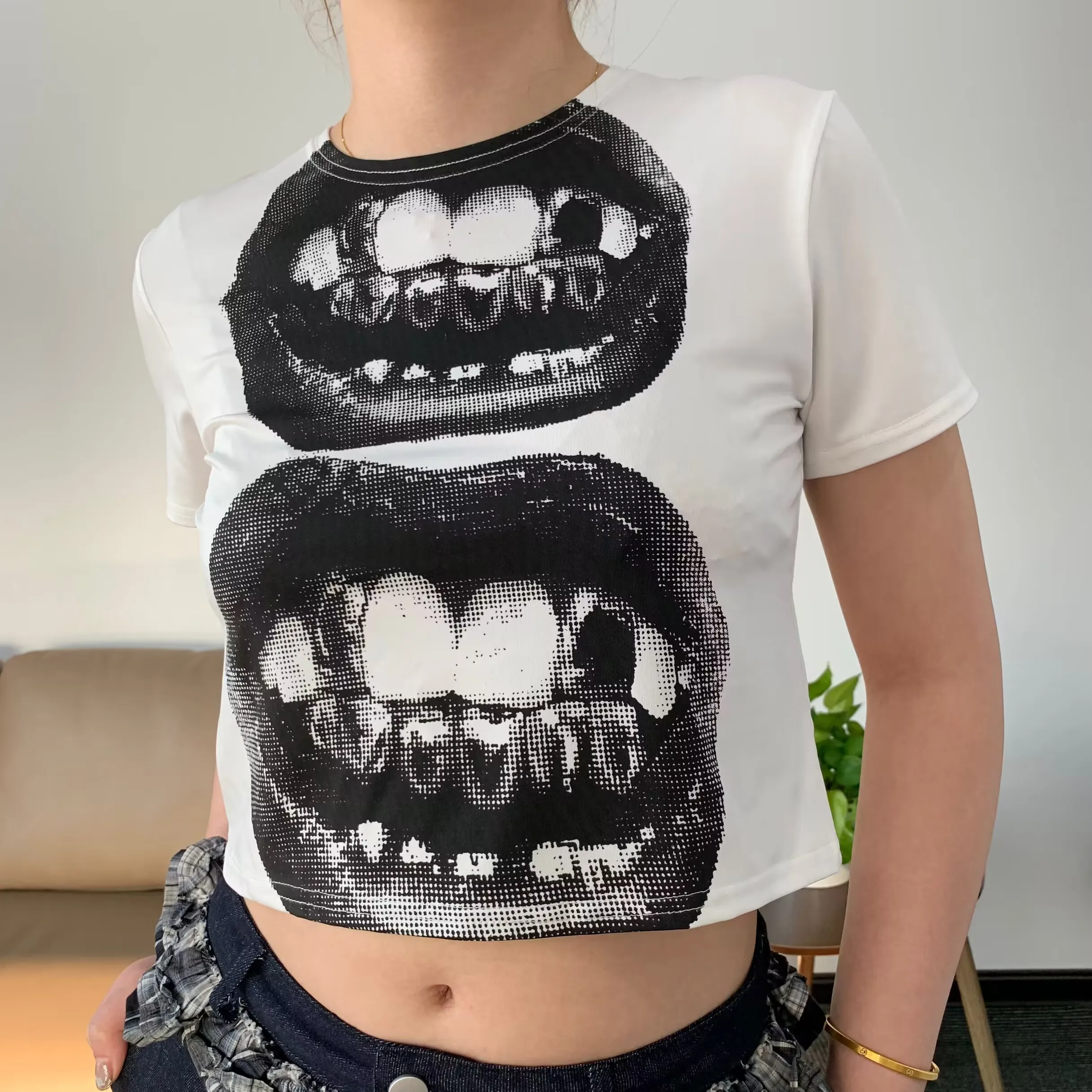 Punk Y2K Baby Short Sleeve Top Gothic Street T-shirt Women's Leisure Basic T-shirt Women's 2024 Summer Top E Girls' Gothic EMO