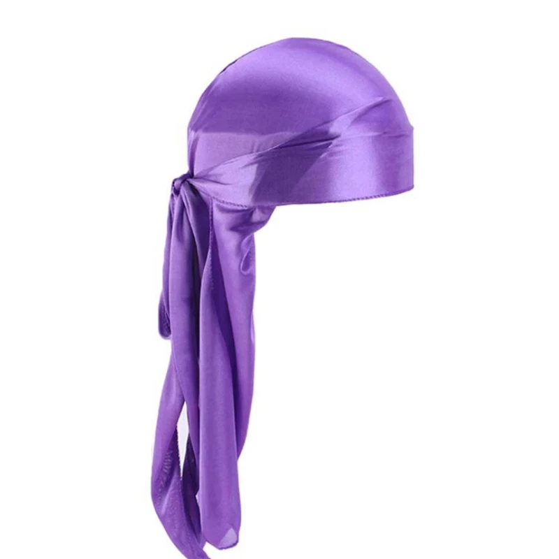 Unisex Silky Long Tail Durag Pirate Hat Turban Fashion Headwraps Cap Bandana Women Men Headwear Caps Hijab Hair Accessories 