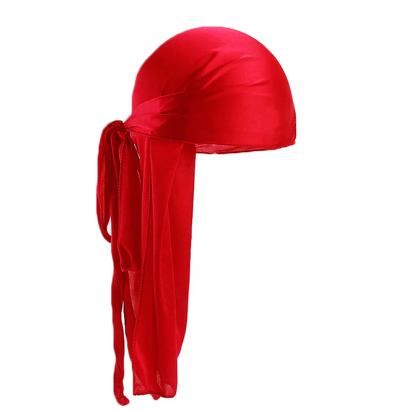 Unisex Silky Long Tail Durag Pirate Hat Turban Fashion Headwraps Cap Bandana Women Men Headwear Caps Hijab Hair Accessories 