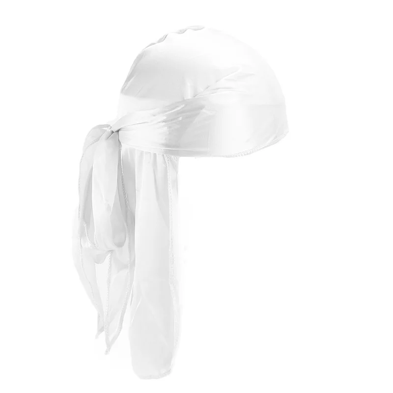 Unisex Silky Long Tail Durag Pirate Hat Turban Fashion Headwraps Cap Bandana Women Men Headwear Caps Hijab Hair Accessories 