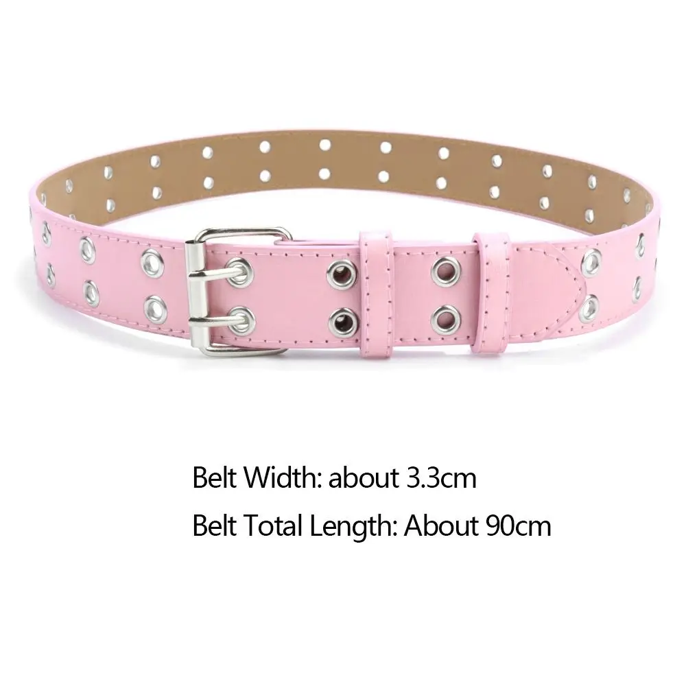 Children Punk PU Leather Belt Double Holes Metal Pin Buckle Waist Strap Casual Jeans Dress Decoration Belt