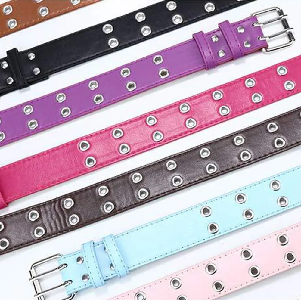 Children Punk PU Leather Belt Double Holes Metal Pin Buckle Waist Strap Casual Jeans Dress Decoration Belt