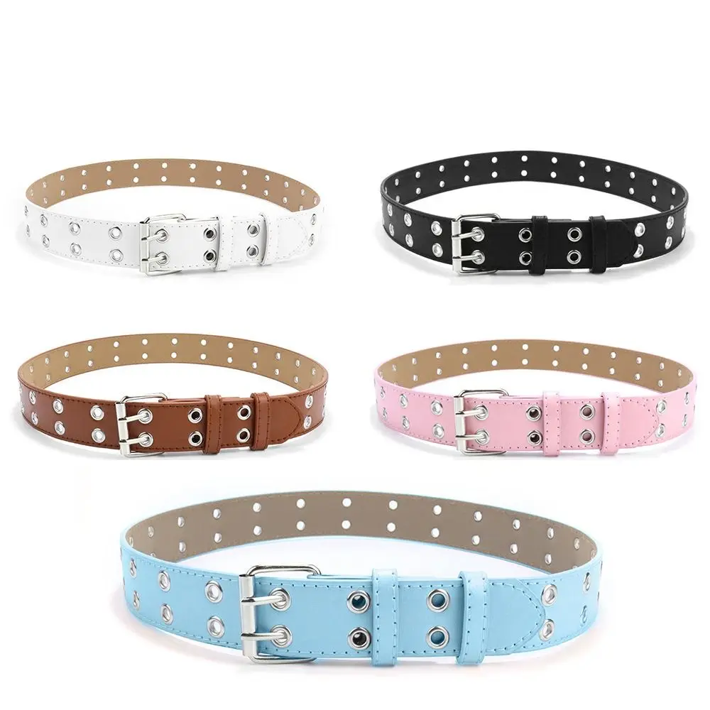 Children Punk PU Leather Belt Double Holes Metal Pin Buckle Waist Strap Casual Jeans Dress Decoration Belt
