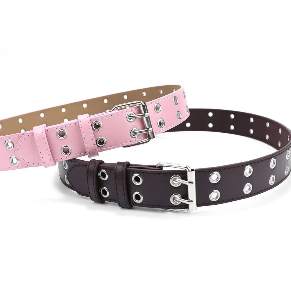 Children Punk PU Leather Belt Double Holes Metal Pin Buckle Waist Strap Casual Jeans Dress Decoration Belt