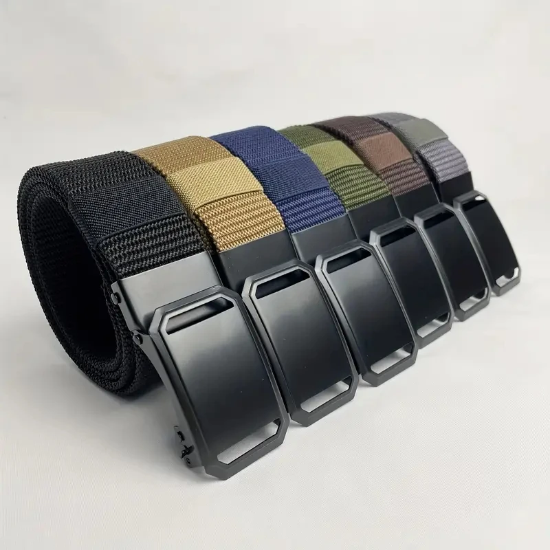 New Automatic Buckle Belt, Canvas Tactical Workwear Casual Outdoor Military Training Pants Belt For Men