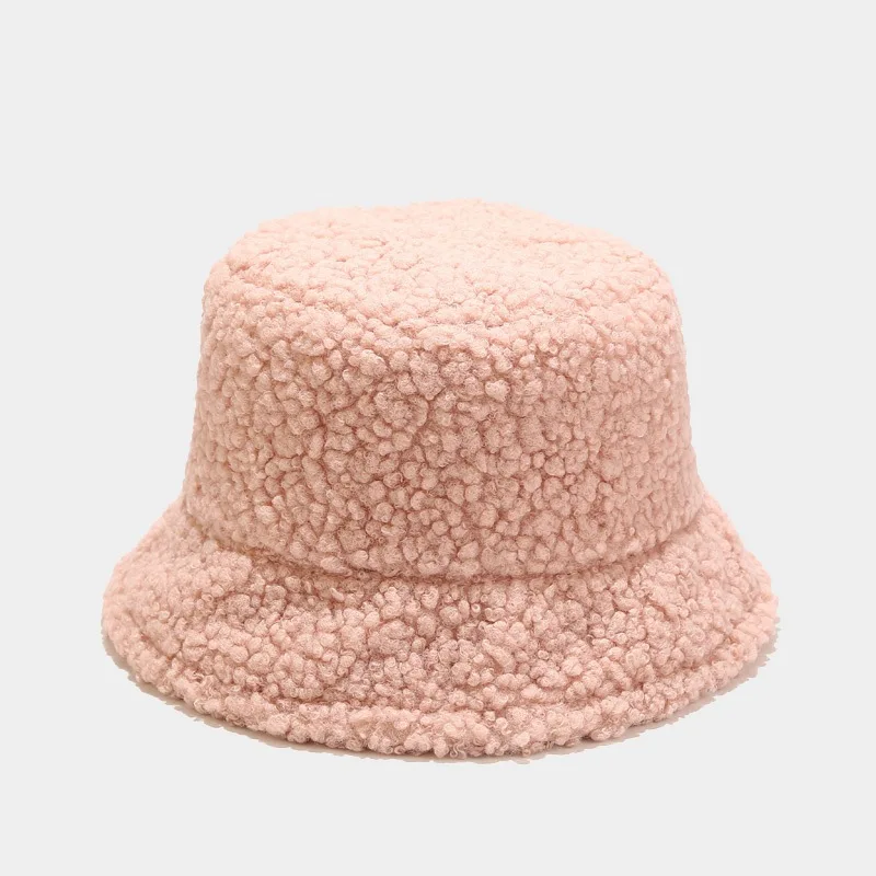 Fashion Lamb Faux Fur Bucket Hat Winter Warm Teddy Velvet Caps for Women Lady Outdoor Panama Fisherman Hat Skullies & Beanies