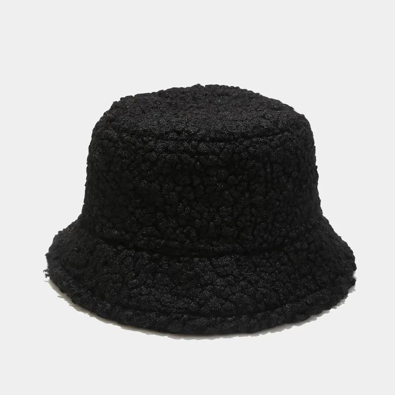 Fashion Lamb Faux Fur Bucket Hat Winter Warm Teddy Velvet Caps for Women Lady Outdoor Panama Fisherman Hat Skullies & Beanies