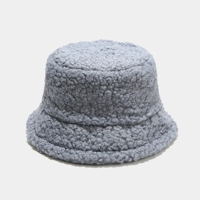 Fashion Lamb Faux Fur Bucket Hat Winter Warm Teddy Velvet Caps for Women Lady Outdoor Panama Fisherman Hat Skullies & Beanies