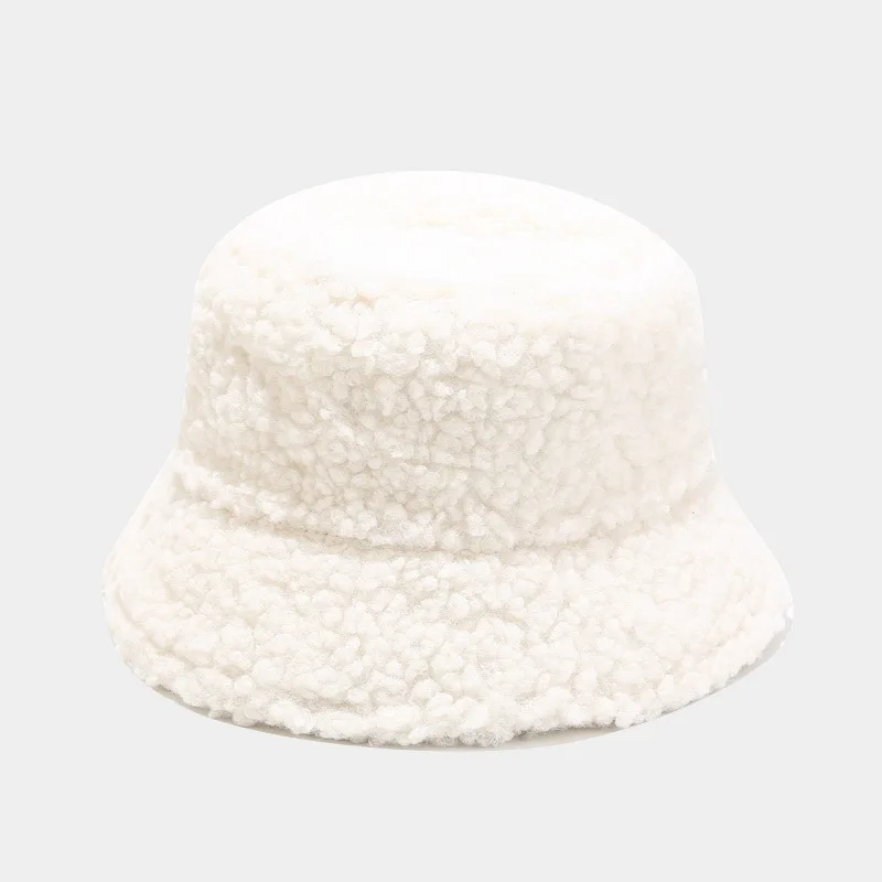 Fashion Lamb Faux Fur Bucket Hat Winter Warm Teddy Velvet Caps for Women Lady Outdoor Panama Fisherman Hat Skullies & Beanies