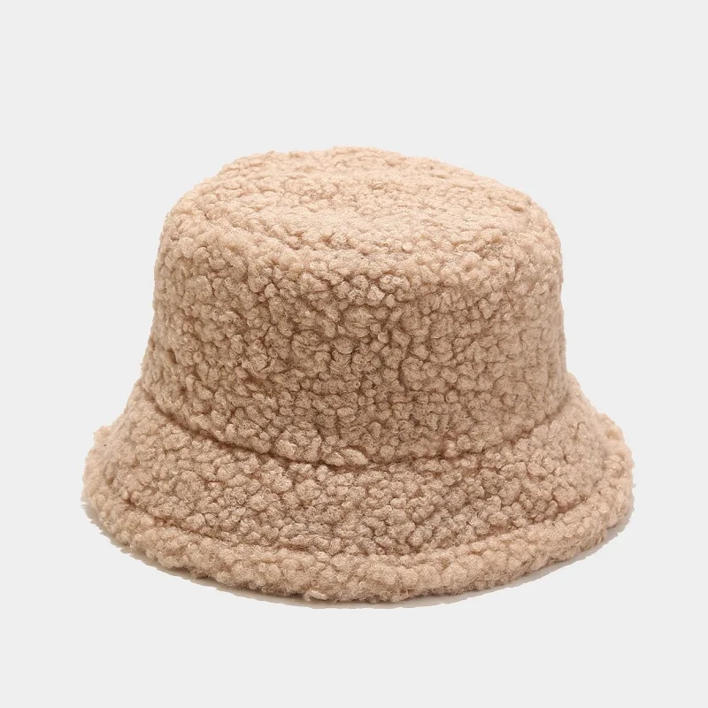 Fashion Lamb Faux Fur Bucket Hat Winter Warm Teddy Velvet Caps for Women Lady Outdoor Panama Fisherman Hat Skullies & Beanies