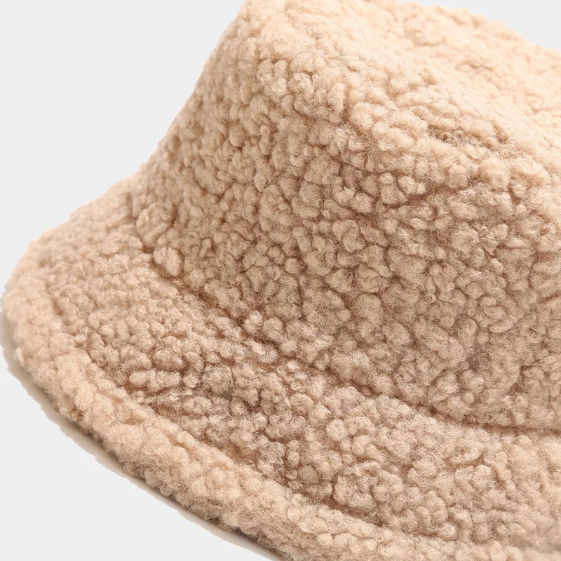 Fashion Lamb Faux Fur Bucket Hat Winter Warm Teddy Velvet Caps for Women Lady Outdoor Panama Fisherman Hat Skullies & Beanies