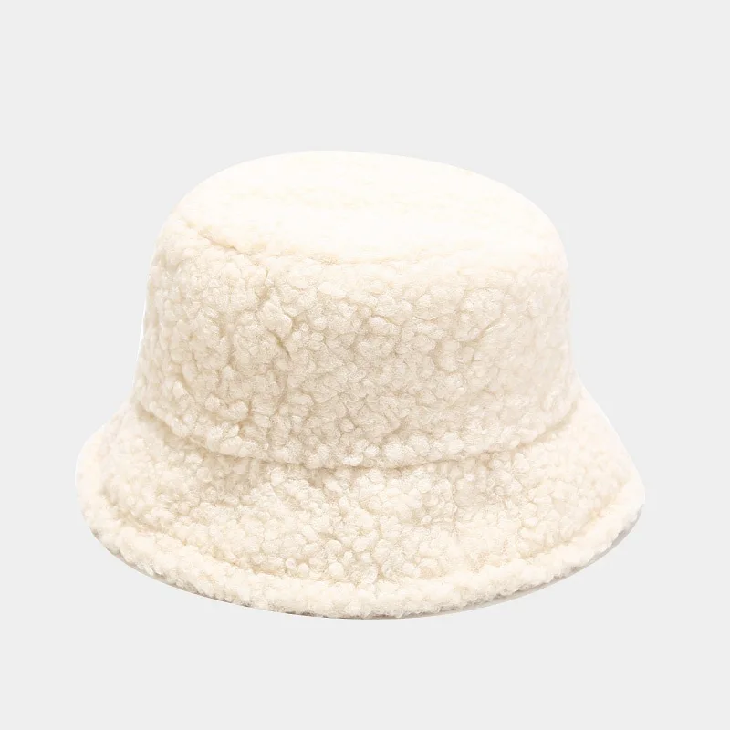 Fashion Lamb Faux Fur Bucket Hat Winter Warm Teddy Velvet Caps for Women Lady Outdoor Panama Fisherman Hat Skullies & Beanies