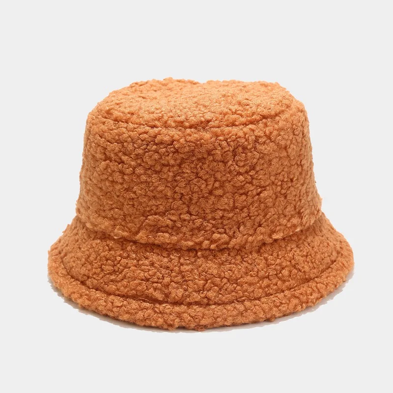 Fashion Lamb Faux Fur Bucket Hat Winter Warm Teddy Velvet Caps for Women Lady Outdoor Panama Fisherman Hat Skullies & Beanies