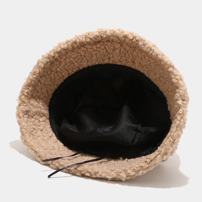 Fashion Lamb Faux Fur Bucket Hat Winter Warm Teddy Velvet Caps for Women Lady Outdoor Panama Fisherman Hat Skullies & Beanies