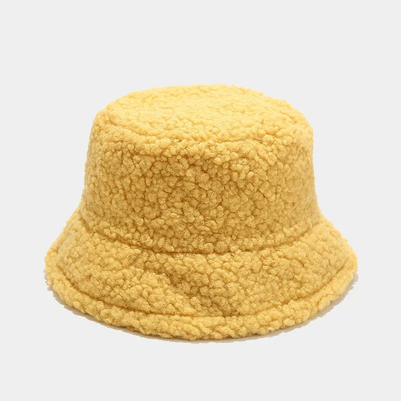 Fashion Lamb Faux Fur Bucket Hat Winter Warm Teddy Velvet Caps for Women Lady Outdoor Panama Fisherman Hat Skullies & Beanies