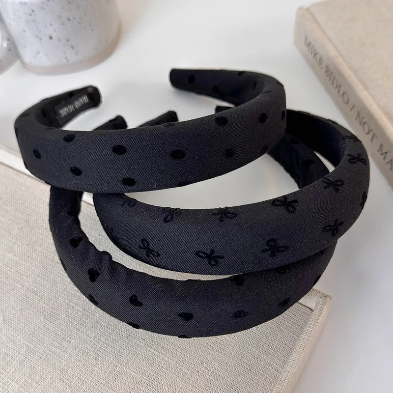 Autumn Winter Retro Black-Gray Headband Bow Heart Sponge Hair Band for Woman Girls Temperament Hair Hoop Female Hair Accessories