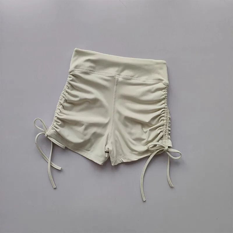 Summer Yoga Shorts Women Fitness Shorts Breathable Sports Edge Drawstring High Waist Running Cycling Shorts Workout Gym Shorts