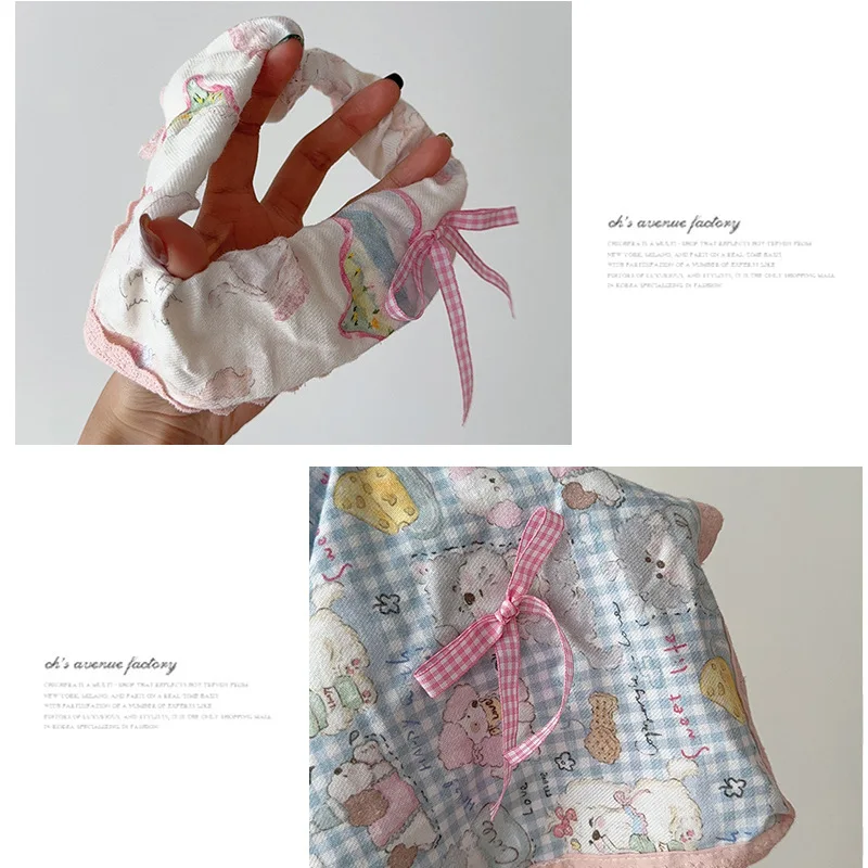Women's Scrunchie Headscarf Korean Sweet Style Fun Plaid Dog Cat Triangle Scarf Cute Lace Headband Hair Accessory Combination
