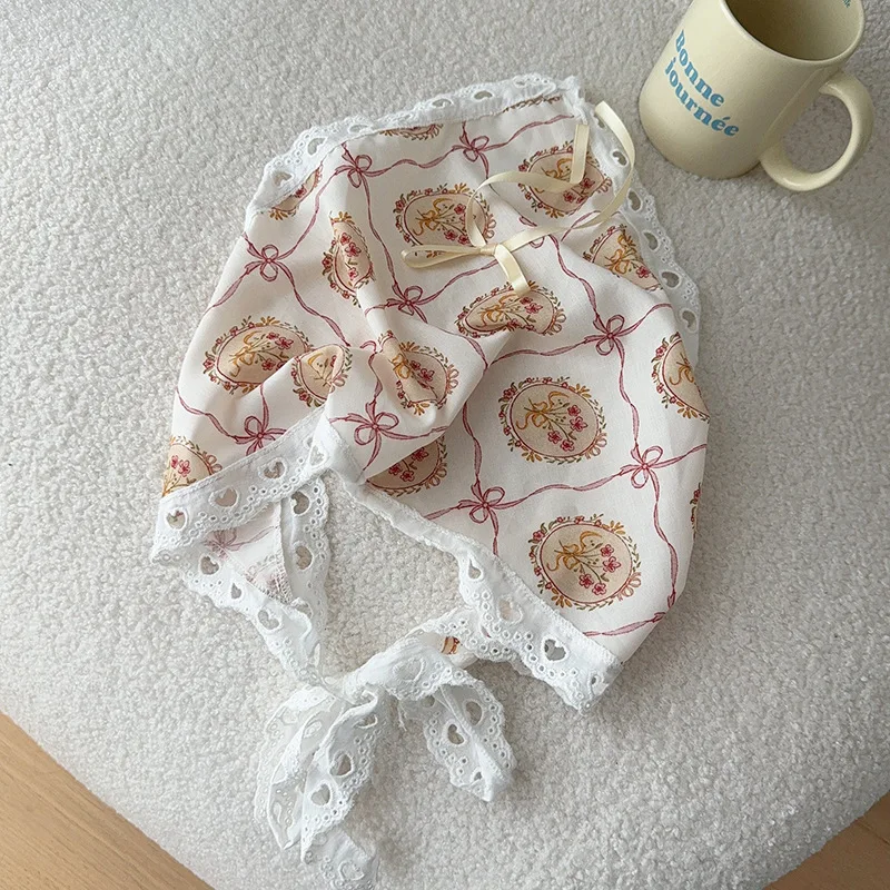 Women's Scrunchie Headscarf Korean Sweet Style Fun Plaid Dog Cat Triangle Scarf Cute Lace Headband Hair Accessory Combination