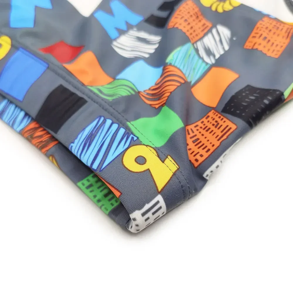 Sexy Summer Men Swimwear Swimsuits Square Graffiti Surf Swim Boxer Briefs Bikini Shorts Beach Trunks Boardshorts Brazilian Cut