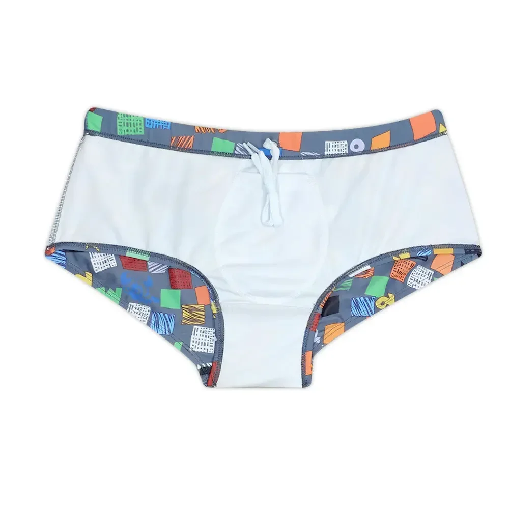Sexy Summer Men Swimwear Swimsuits Square Graffiti Surf Swim Boxer Briefs Bikini Shorts Beach Trunks Boardshorts Brazilian Cut