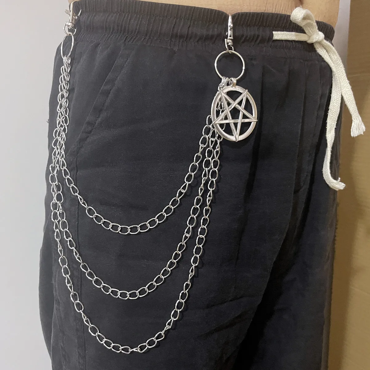 Punk Pants Chain Pentagram Keychains for Men Women Jean Trouser Biker Chains Harajuku Goth Jewelry Gothic Rock Emo Accessories