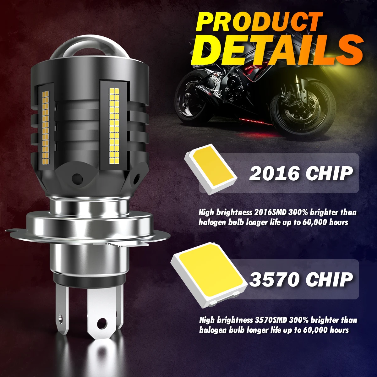 1pcs 9003 H4 Led Motorcycle Headlight 12V H4 Led Moto Bulbs 16000LM Super Bright 6500K White Motorbike Head Lamp Accessories