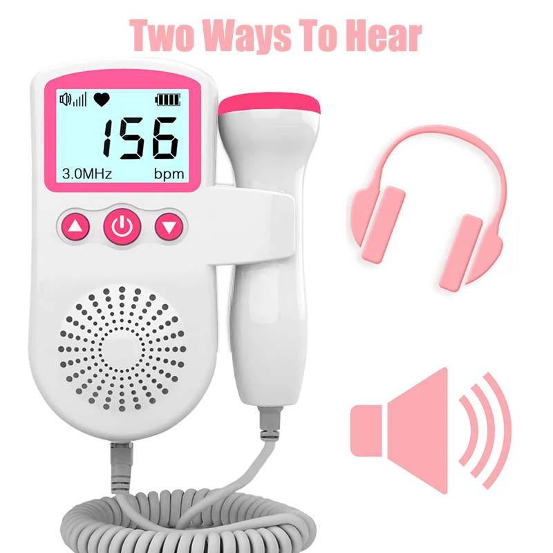 3.0 Fetal Doppler Hand-held Pocket Portable Sound Baby Heart Pregnancy Ultrasound Fetal Detector Machine Baby Heart Rate Monitor