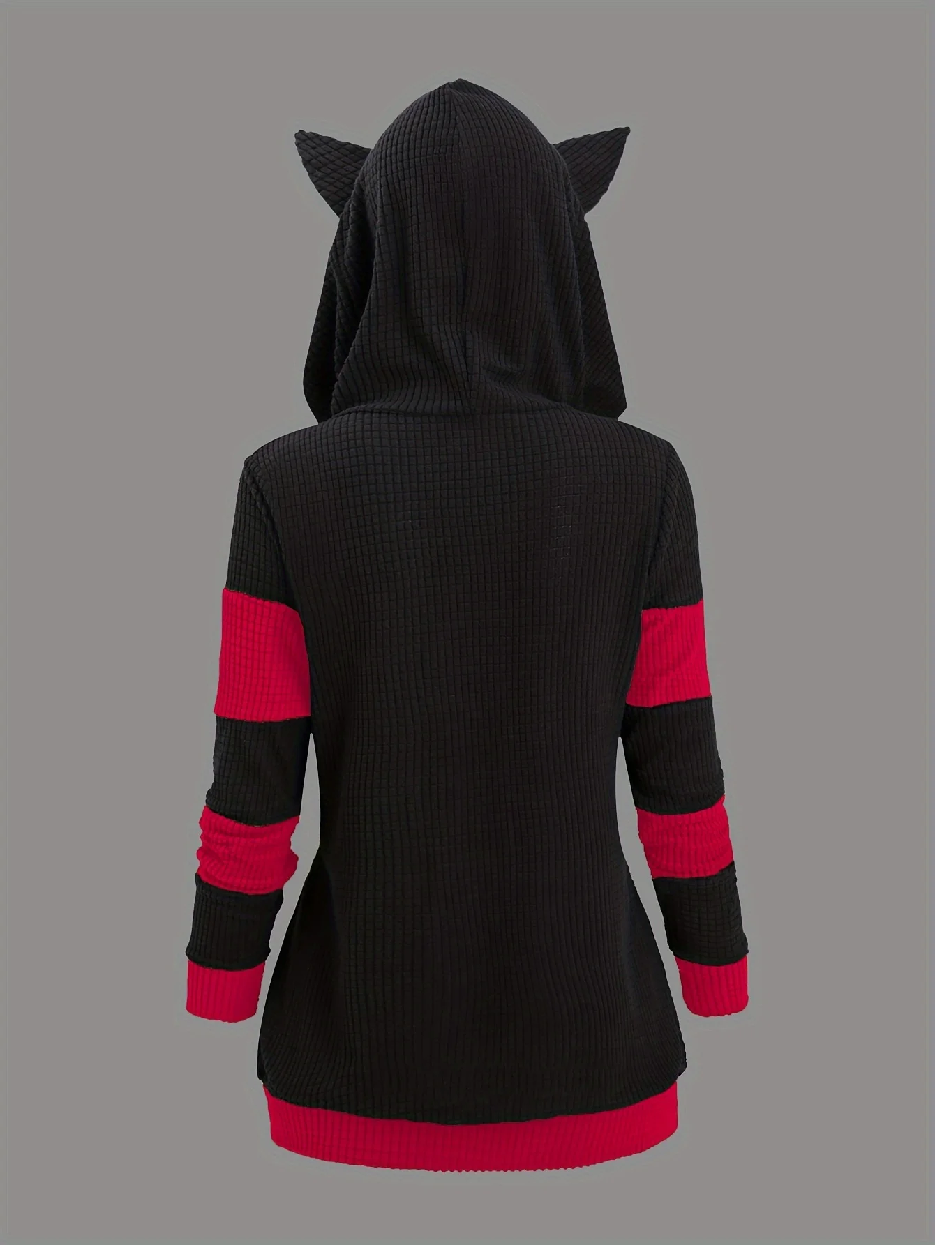 2024 European and American Fashion Women's New Thick Cat Ears in Autumn and Winter Long Color Matching Hooded Sweater Coat