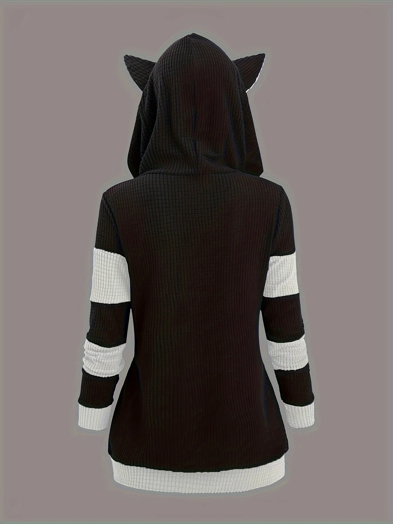 2024 European and American Fashion Women's New Thick Cat Ears in Autumn and Winter Long Color Matching Hooded Sweater Coat