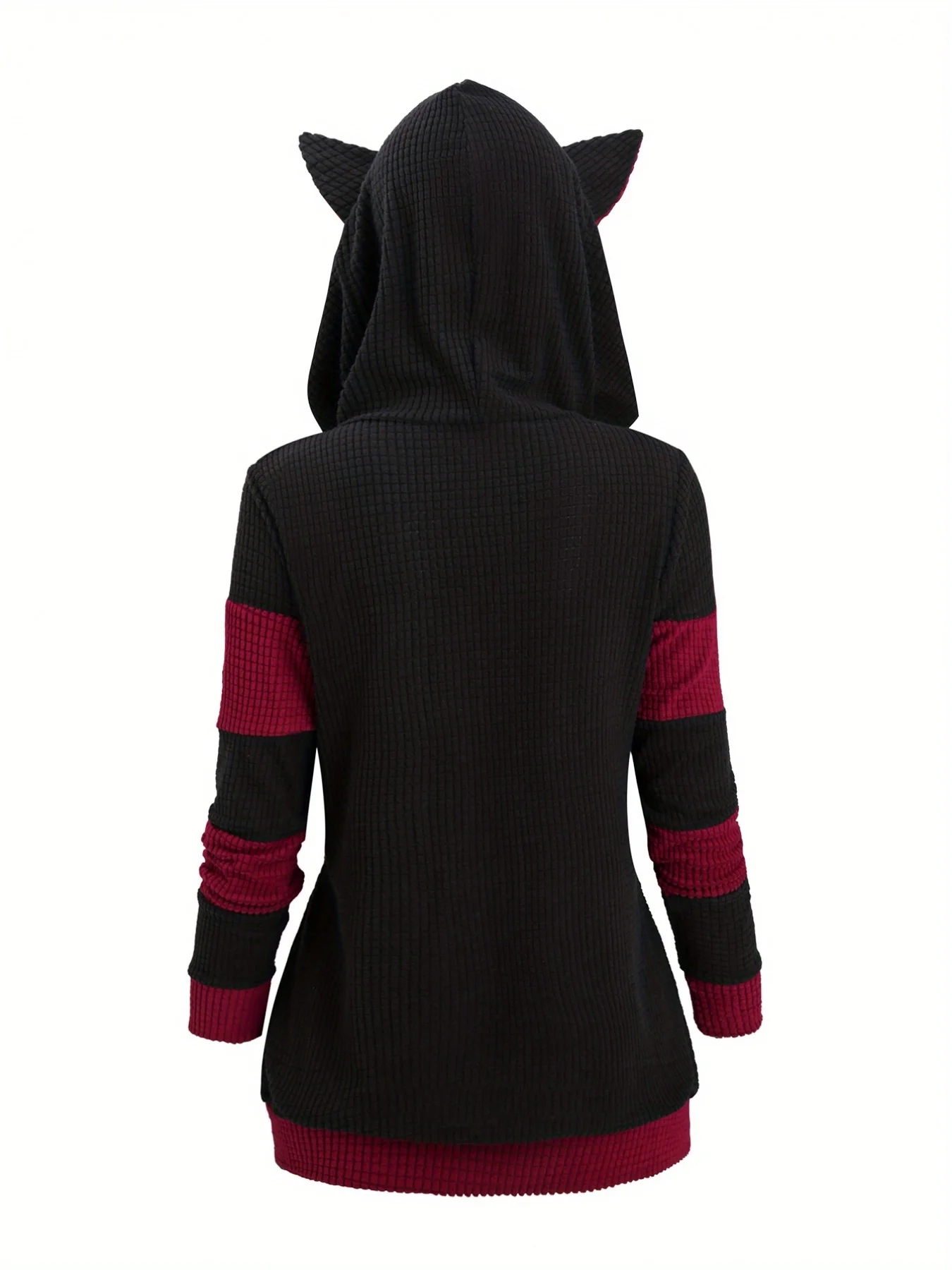 2024 European and American Fashion Women's New Thick Cat Ears in Autumn and Winter Long Color Matching Hooded Sweater Coat