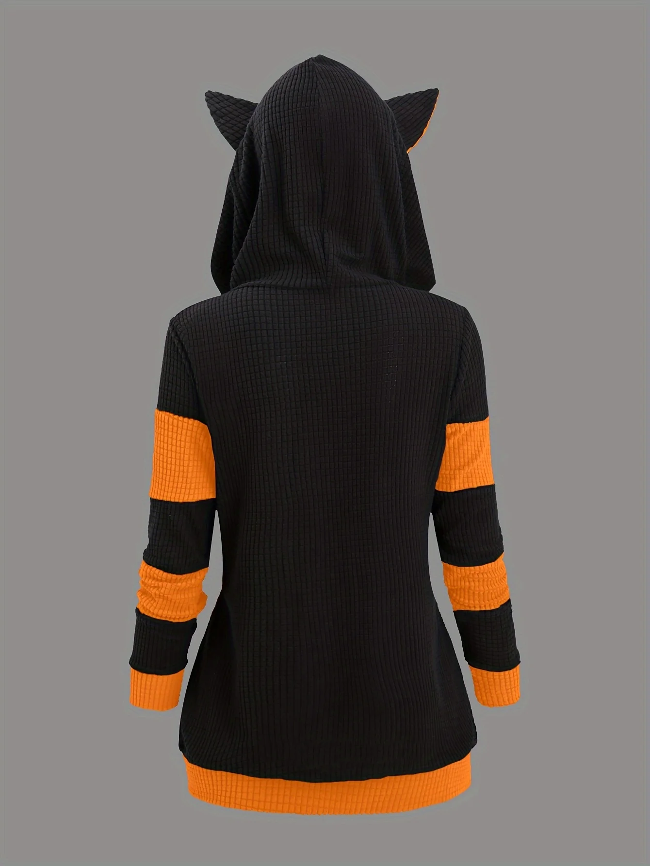 2024 European and American Fashion Women's New Thick Cat Ears in Autumn and Winter Long Color Matching Hooded Sweater Coat