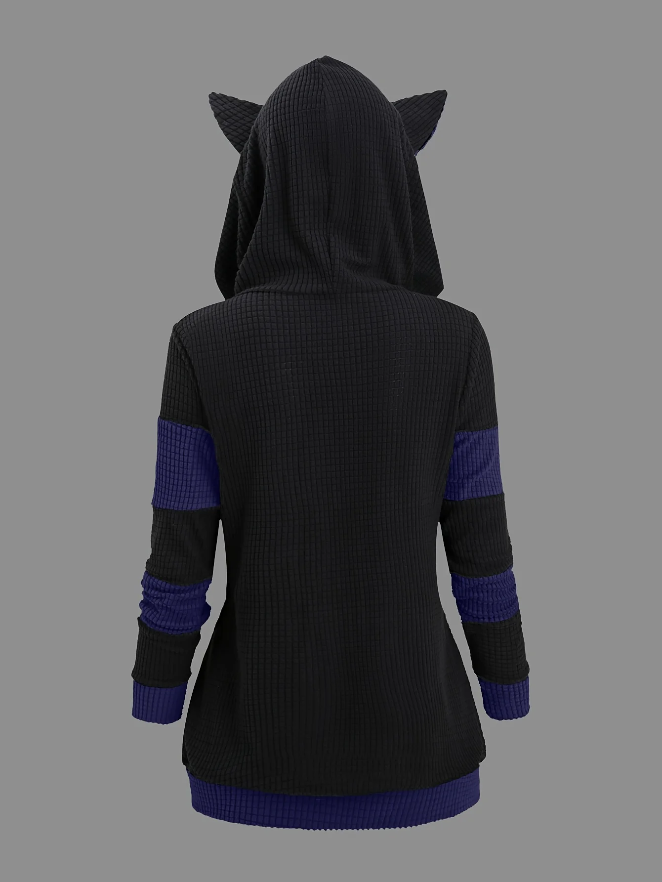 2024 European and American Fashion Women's New Thick Cat Ears in Autumn and Winter Long Color Matching Hooded Sweater Coat