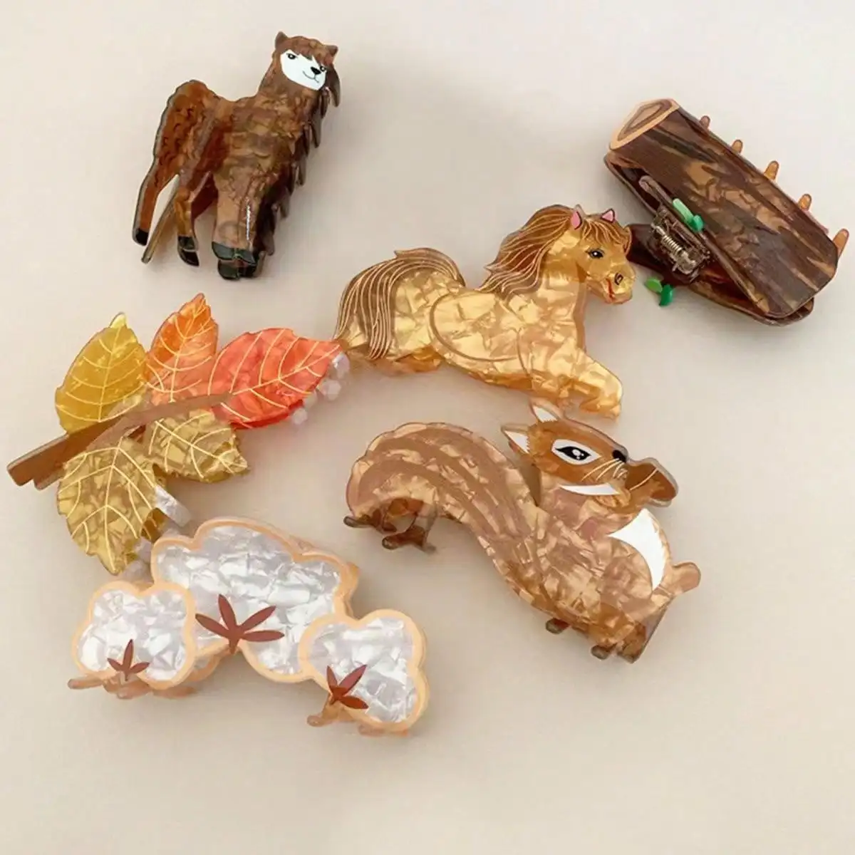 1/2pcs Brown Autumn Animal Series Hair Grab Acrylic Gripper Sweet Back Hair Clip Super Cute Hairpin Shark Clip