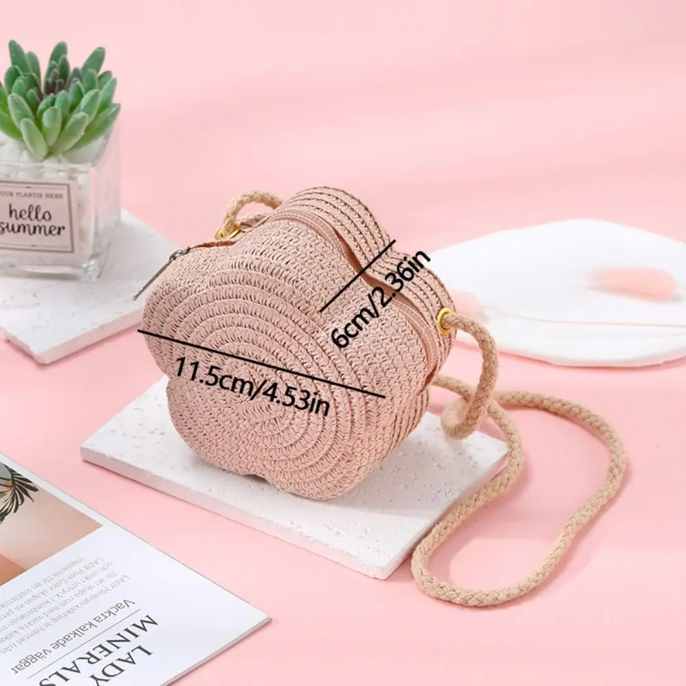 Children's Straw Shoulder Bags Beach Bag Coin Purse Kids Flower Woven Crossbody Bag