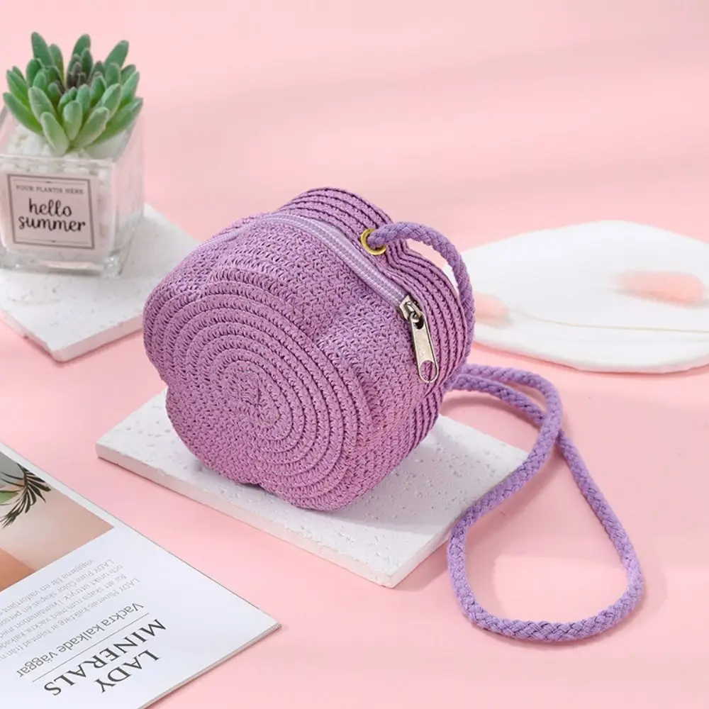 Children's Straw Shoulder Bags Beach Bag Coin Purse Kids Flower Woven Crossbody Bag