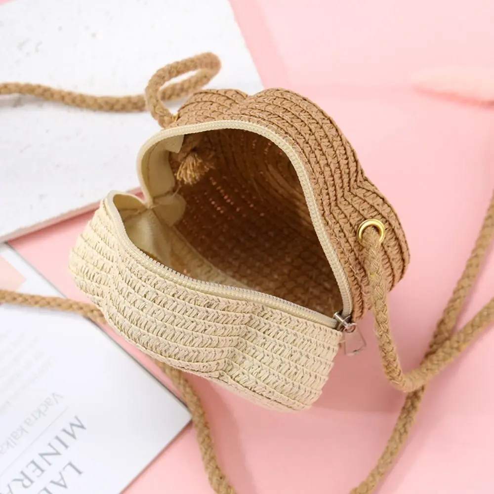 Children's Straw Shoulder Bags Beach Bag Coin Purse Kids Flower Woven Crossbody Bag