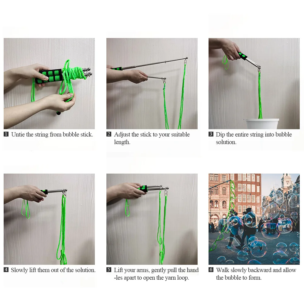 Giant Bubble Blowing Prop Large Size Adjustable Outdoor 1 2 6 Hole Bubble Rope Double Rod Magic Soap Bubble Performance Toy