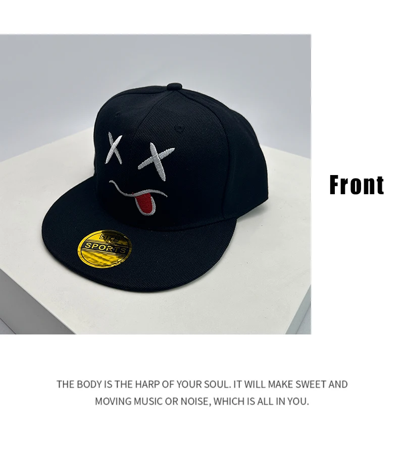 New Unisex Smiling Face Expression Embroidery Baseball Hats Breathable Hip Hop Sunshade Funny Peaked Caps Versatile Fashion Ins
