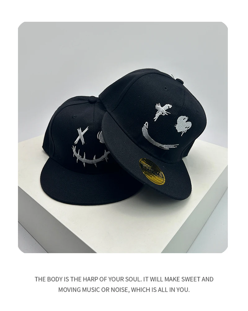 New Unisex Smiling Face Expression Embroidery Baseball Hats Breathable Hip Hop Sunshade Funny Peaked Caps Versatile Fashion Ins