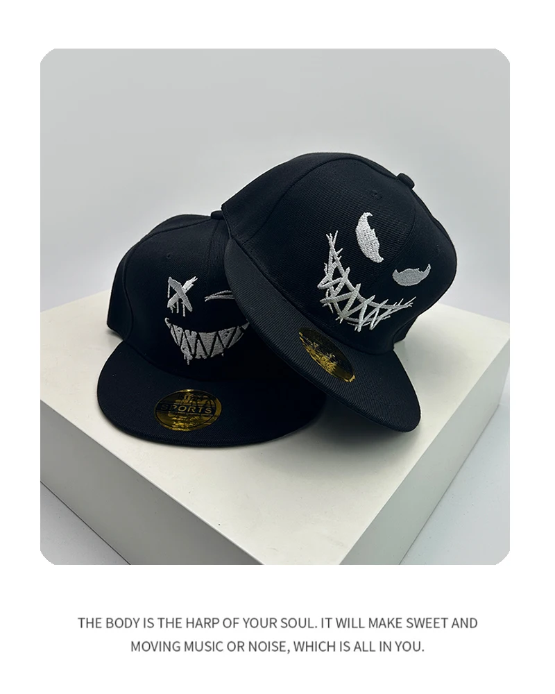 New Unisex Smiling Face Expression Embroidery Baseball Hats Breathable Hip Hop Sunshade Funny Peaked Caps Versatile Fashion Ins