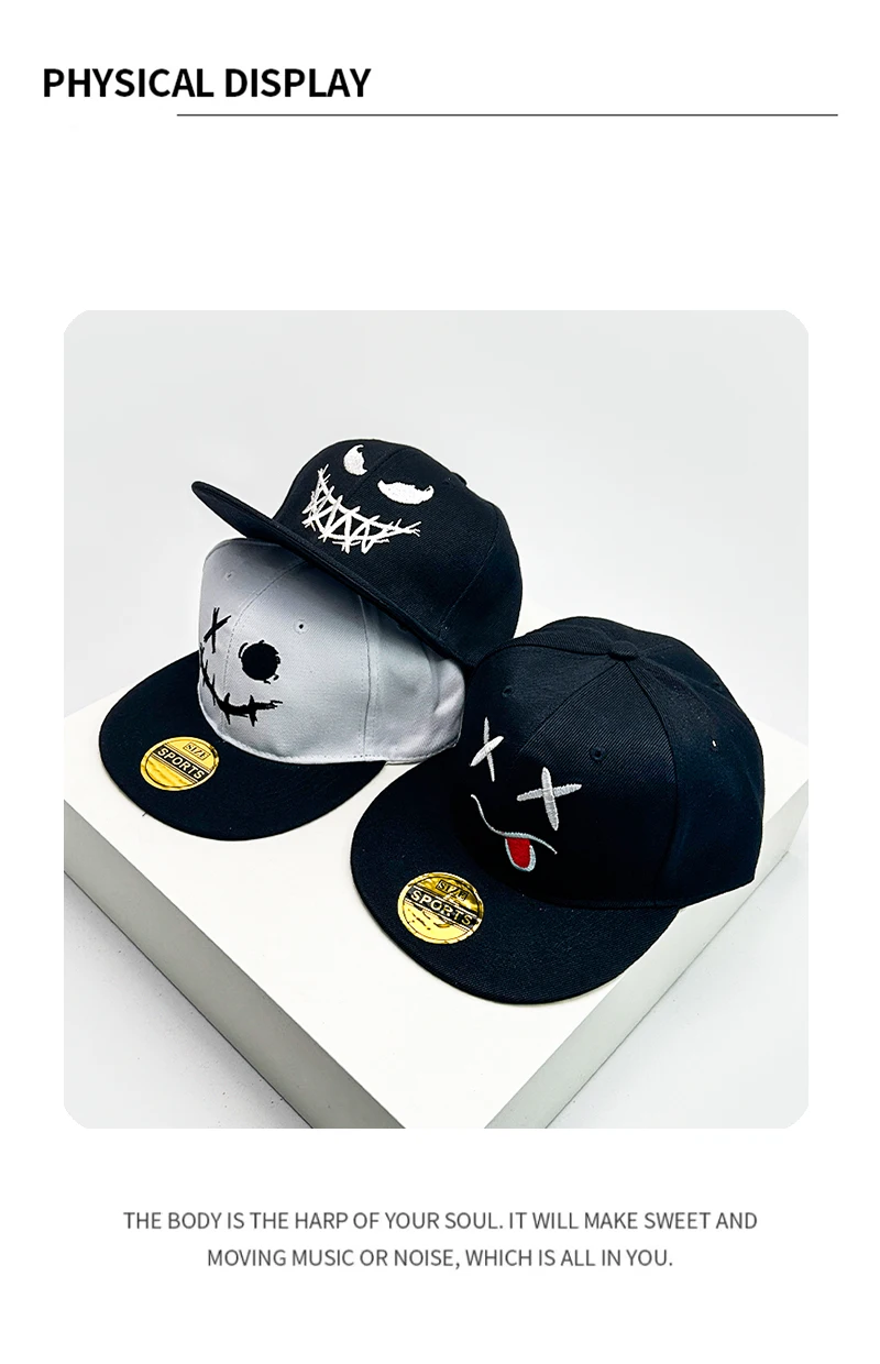 New Unisex Smiling Face Expression Embroidery Baseball Hats Breathable Hip Hop Sunshade Funny Peaked Caps Versatile Fashion Ins