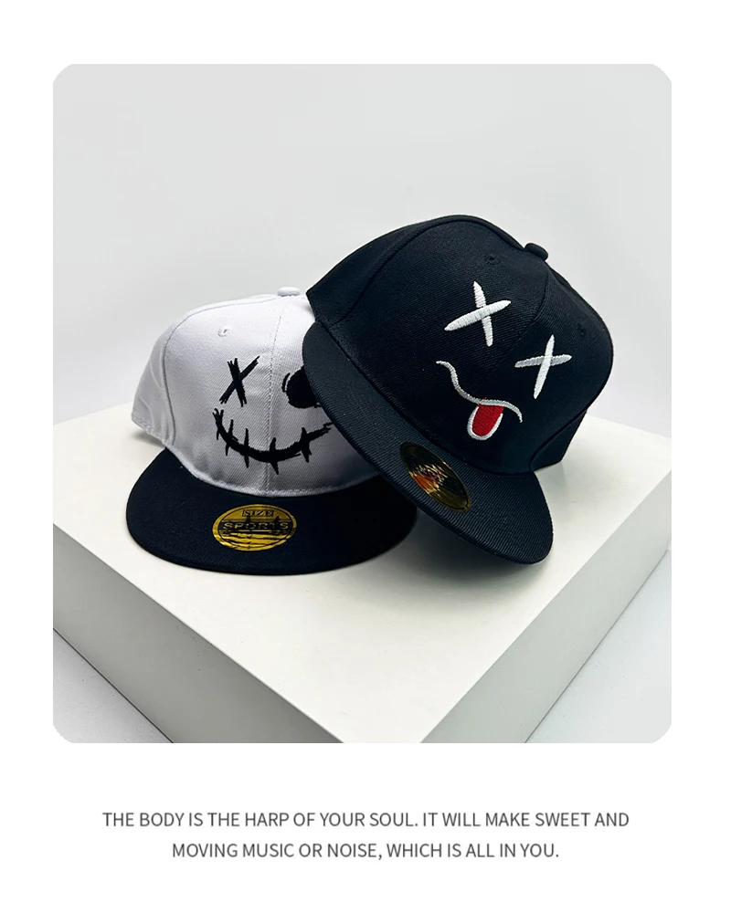 New Unisex Smiling Face Expression Embroidery Baseball Hats Breathable Hip Hop Sunshade Funny Peaked Caps Versatile Fashion Ins