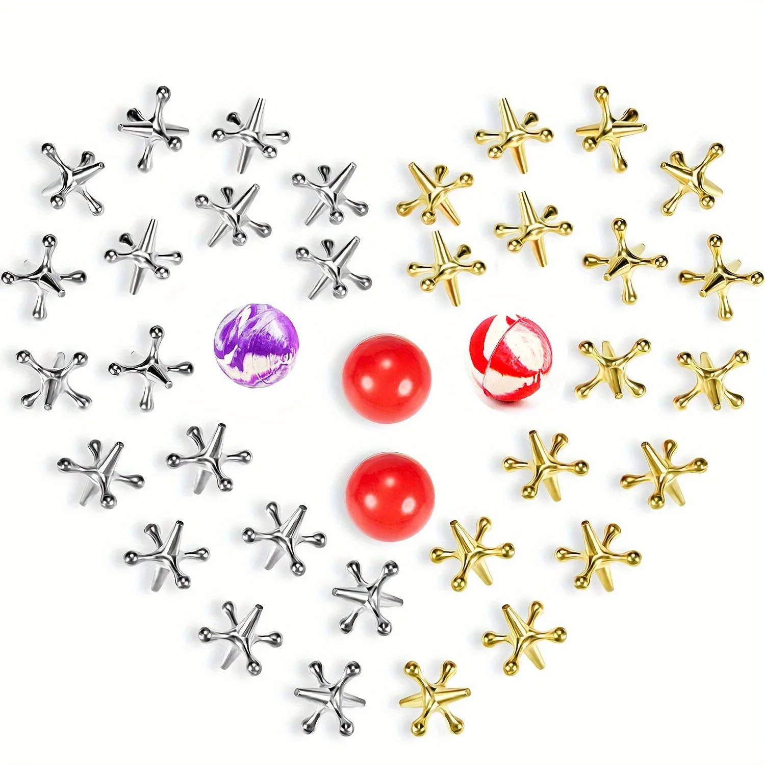 Classic Mini Metal Jack Game Set With Bouncy Ball - Perfect For Family Fun, Party Favors & Gifts | Zinc Alloy, Ages 14+