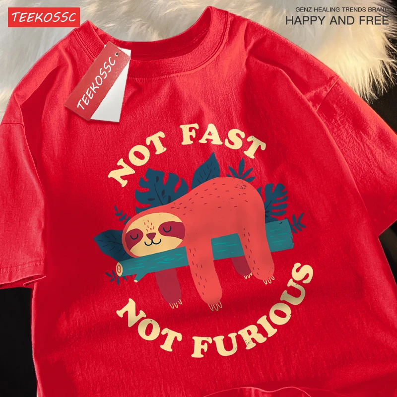 Not Fast Not Furious Cute Sloth Male T Shirts Hip Hop Crewneck Short Sleeve Summer Cotton Tops Casual Sweat Oversized T-Shirts